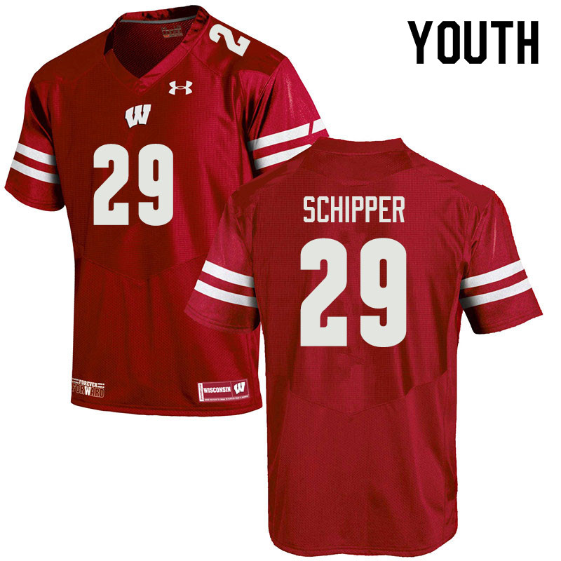 Youth #29 Brady Schipper Wisconsin Badgers College Football Jerseys Sale-Red